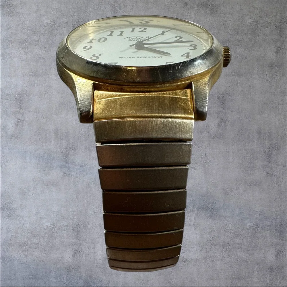 Acqua Quartz Watch Gold Tone Date Japan Stretch‎ Band SR626SW